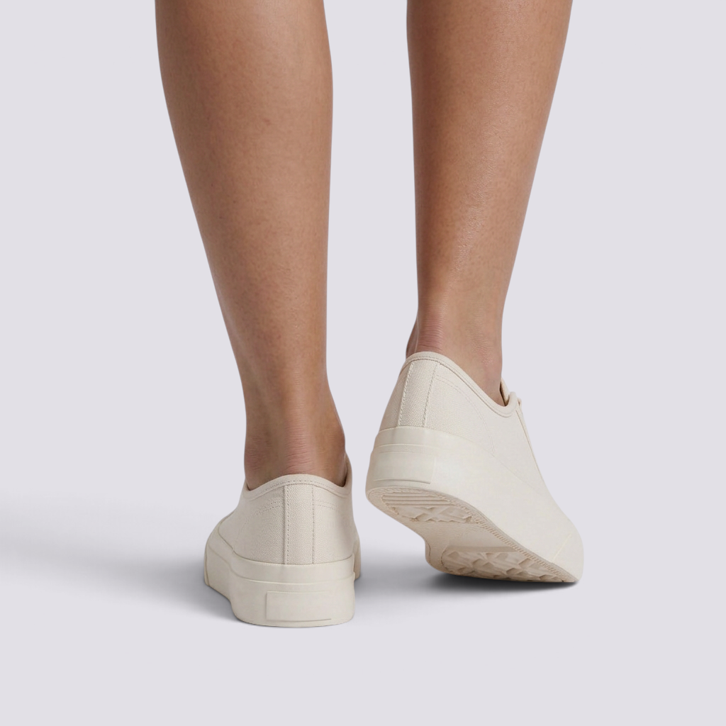 Zapatillas de Lona Mujer Suela Gruesa Blanco vista trasera