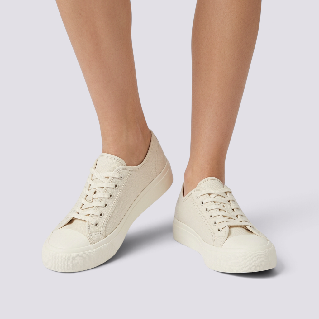 Zapatillas de Lona Mujer Suela Gruesa Blanco vista frontal
