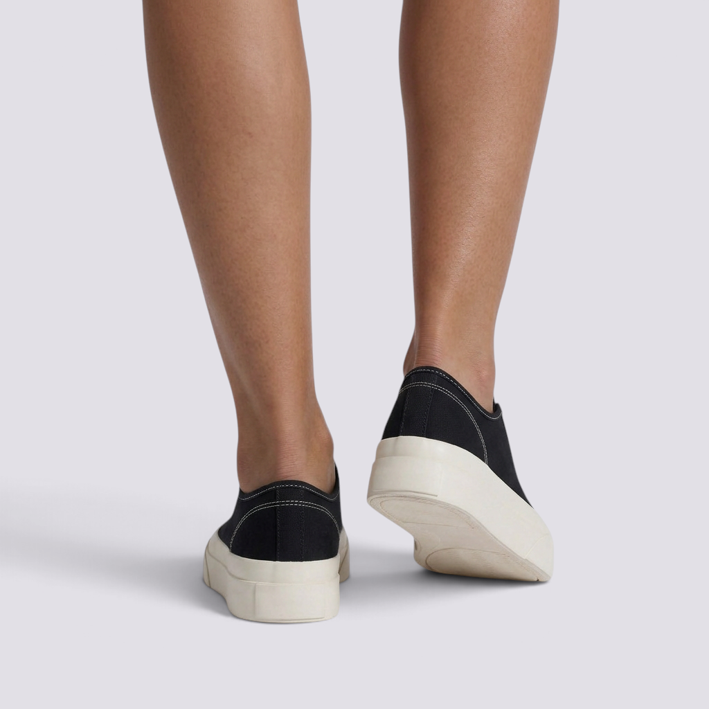 Zapatillas de Lona Mujer Suela Gruesa Negro vista trasera