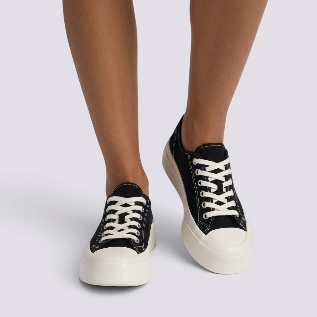 Zapatillas de Lona Mujer Suela Gruesa Negro vista frontal