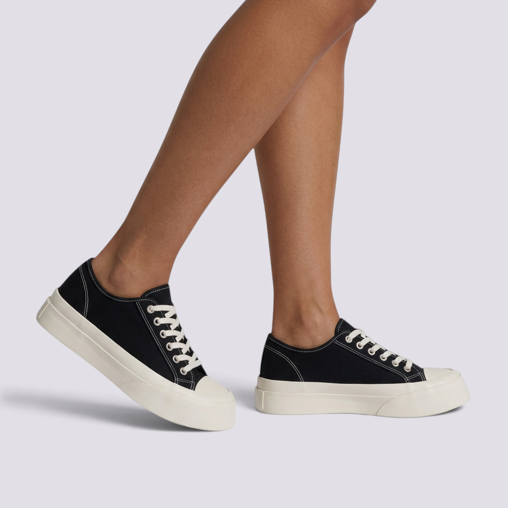 Zapatillas de Lona Mujer Suela Gruesa Negro vista lateral