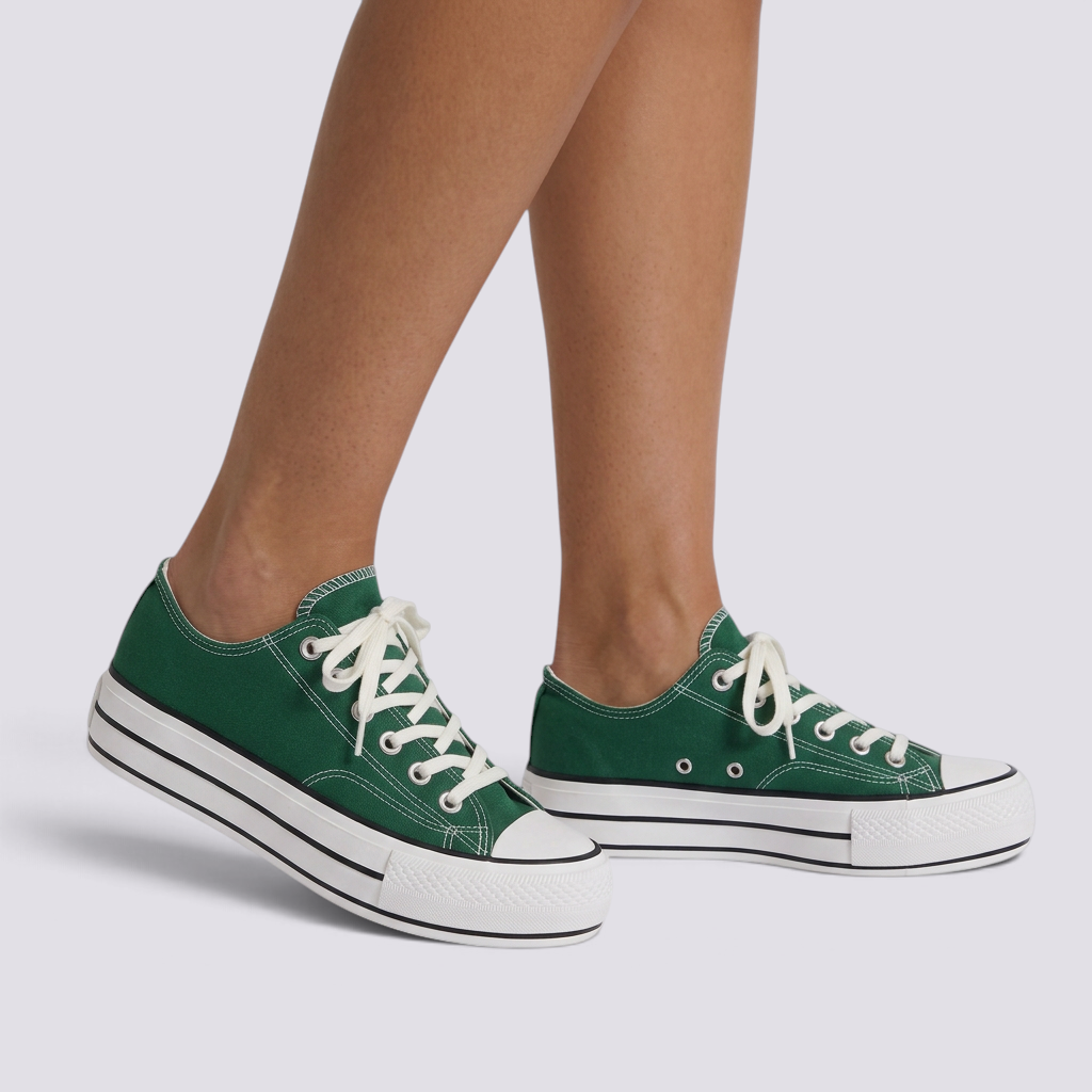 Zapatillas de Lona Mujer Suela Gruesa Verde vista lateral