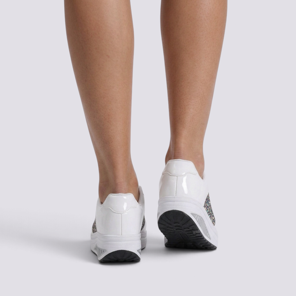 Zapatillas mujer lentejuelas con plataforma blanco vista trasera