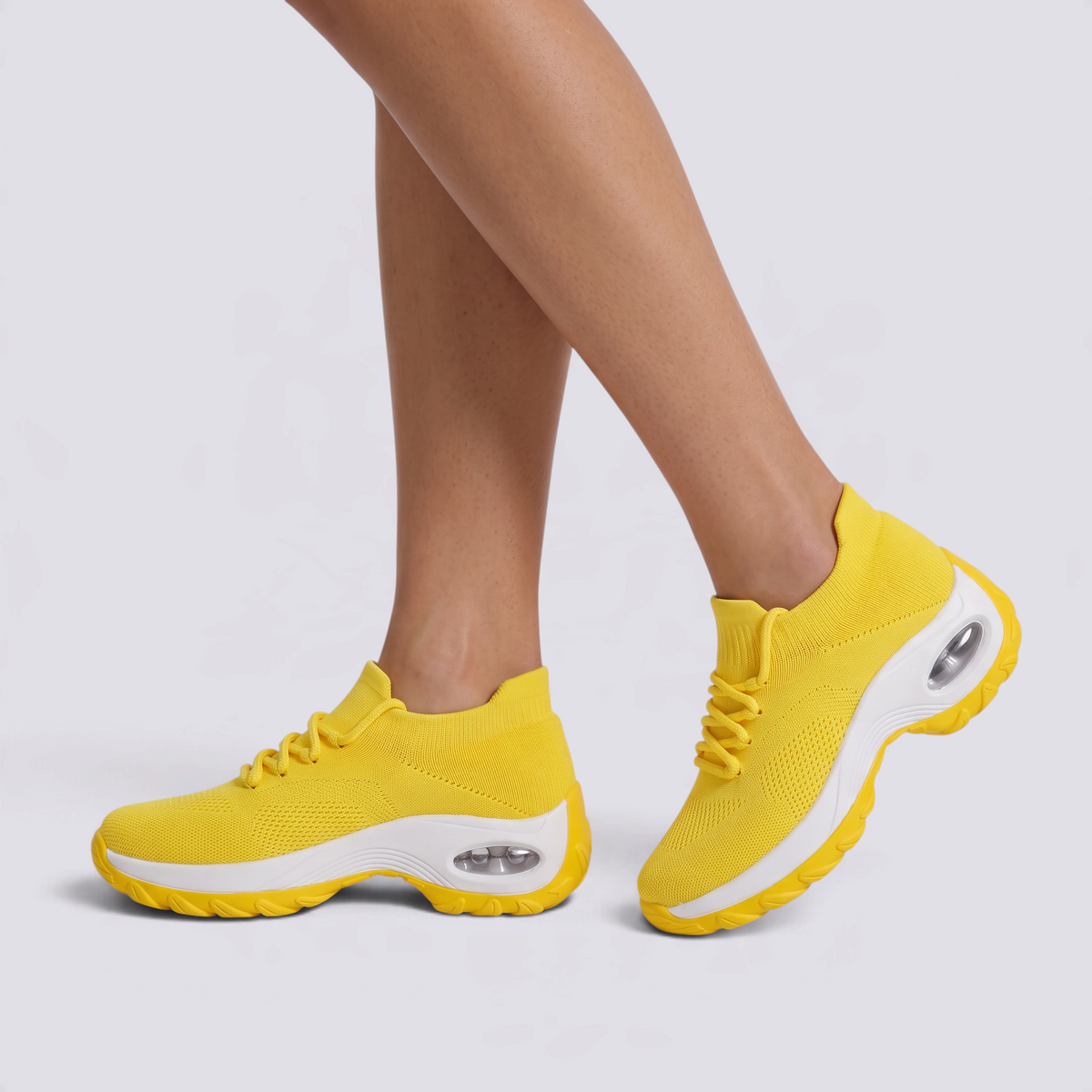 Zapatillas deportivas mujer plataforma tipo calcetín en amarillo, vista lateral