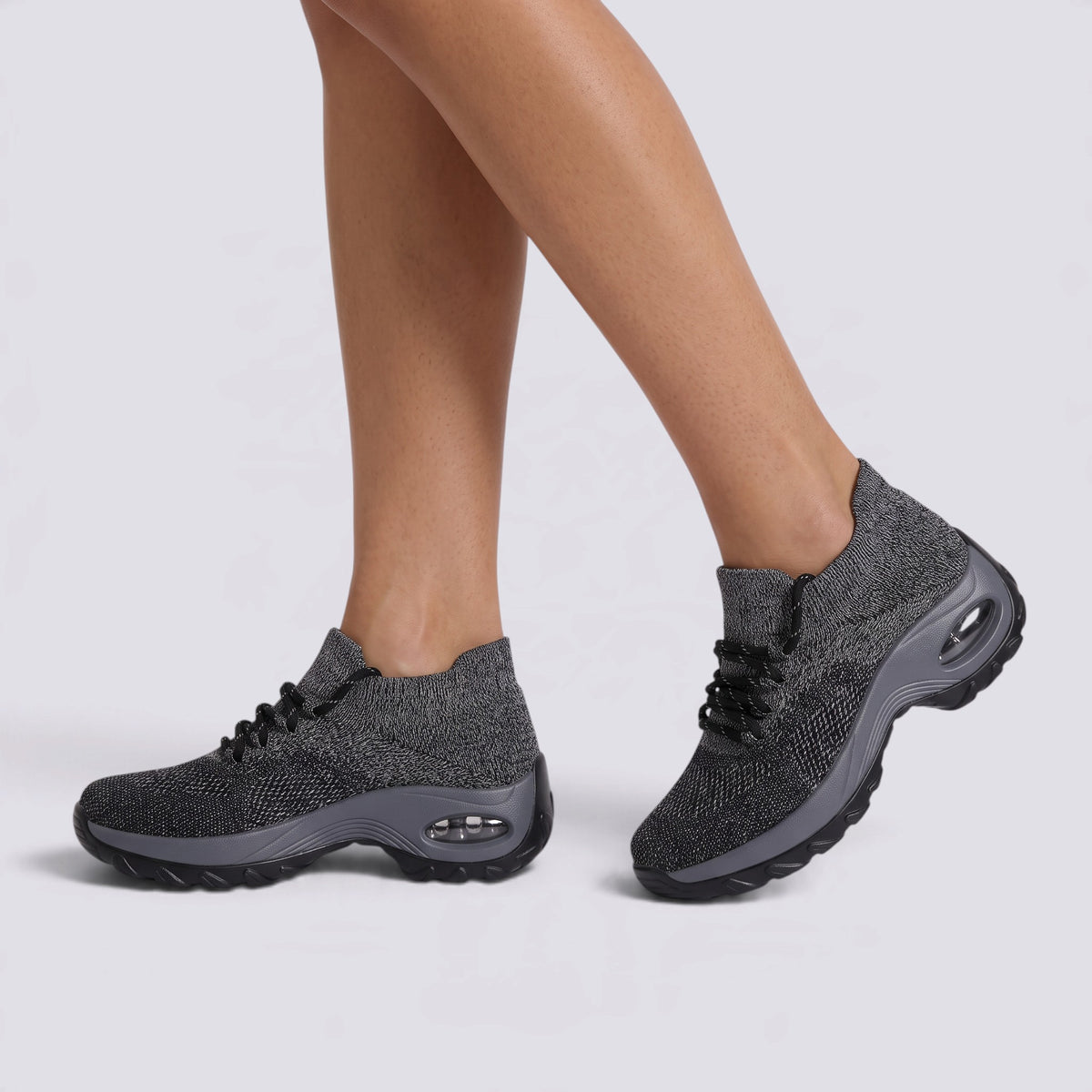 Zapatillas deportivas mujer plataforma tipo calcetín en gris, vista lateral