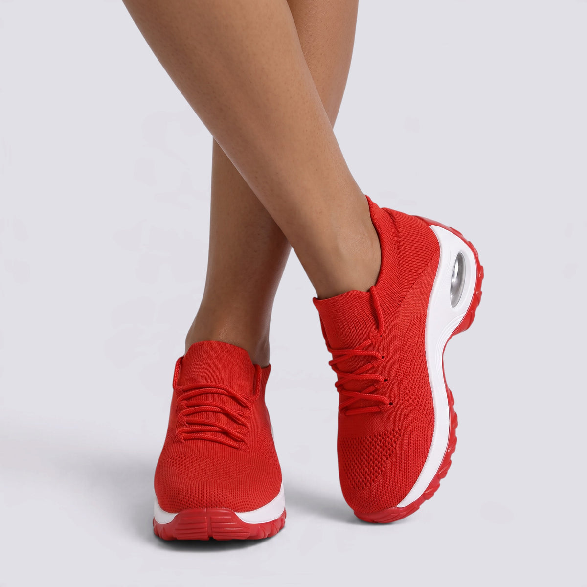 Zapatillas deportivas mujer plataforma tipo calcetín en rojo, vista frontal