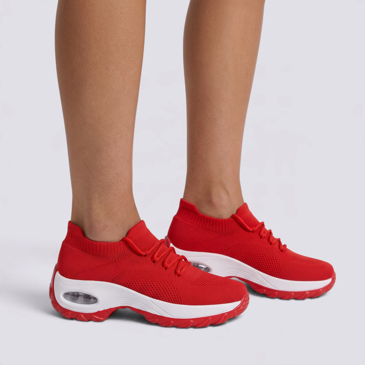 Zapatillas deportivas mujer plataforma tipo calcetín en rojo, vista lateral