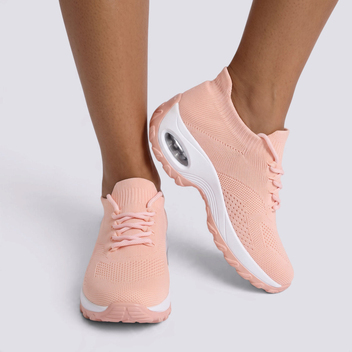 Zapatillas deportivas mujer plataforma tipo calcetín en rosa, vista frontal