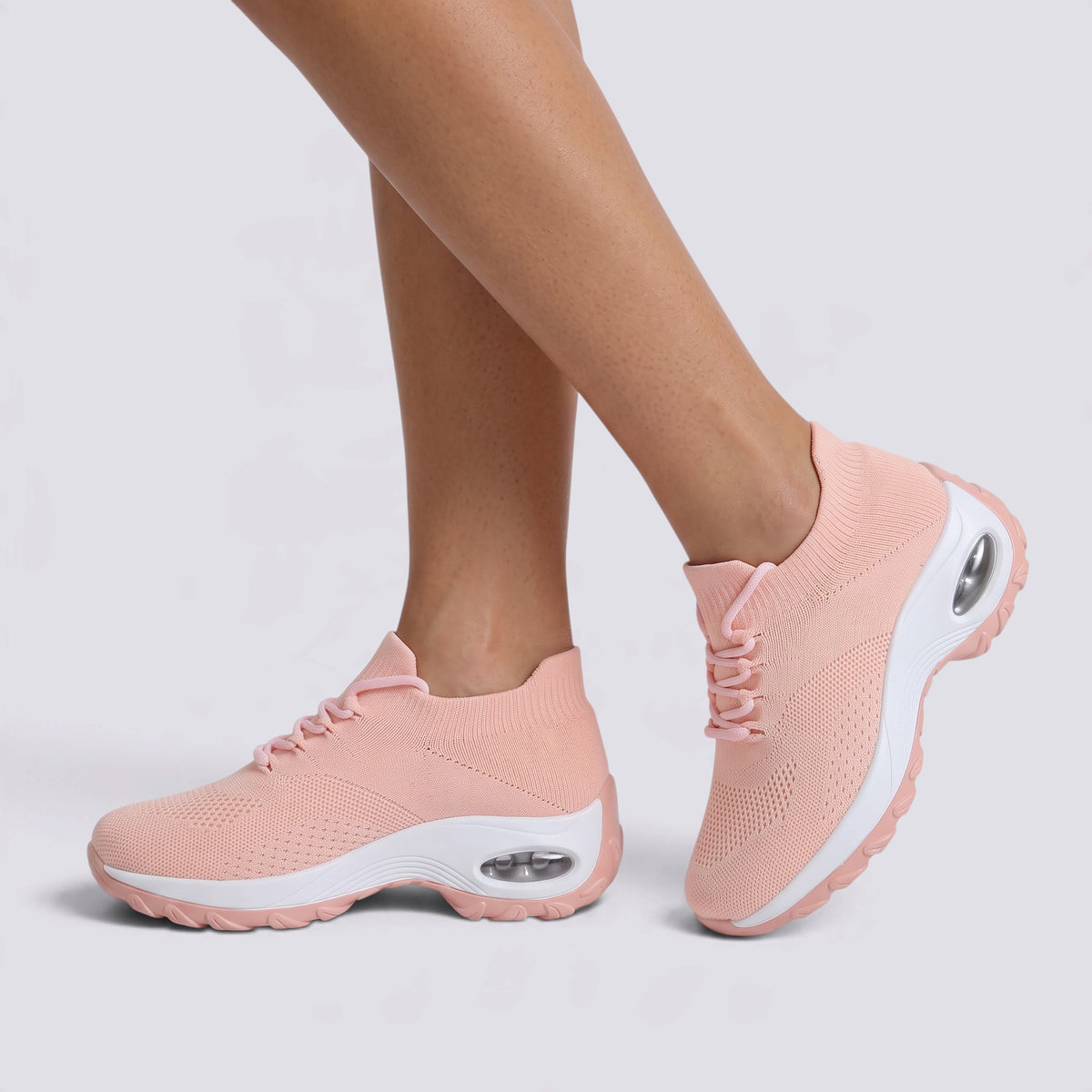 Zapatillas deportivas mujer plataforma tipo calcetín en rosa, vista lateral