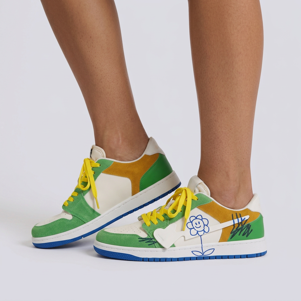 Zapatillas Unisex Bajas Diseño Grafiti - Verde - vista lateral